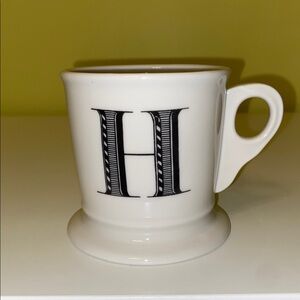 ANTHROPOLOGIE Classic Black and White Stoneware Monogram "H" Mug